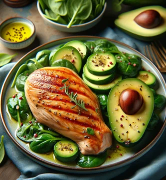 Pechuga de Pollo Keto con Aguacate y Espinacas cocinado con aceite de coco
