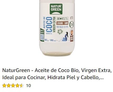 Tarro de cristal con aceite de coco virgen extra de NATURGREEN de 1LITRO