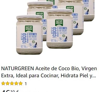 6 TarroS de cristal con aceite de coco virgen extra de NATURGREEN
