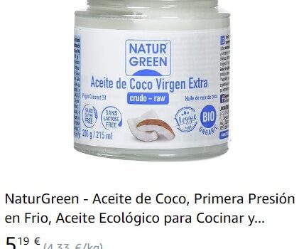 Tarro de cristal con aceite de coco virgen extra de NATURGREEN