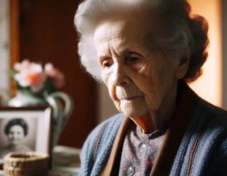 mujer mayor pensativa